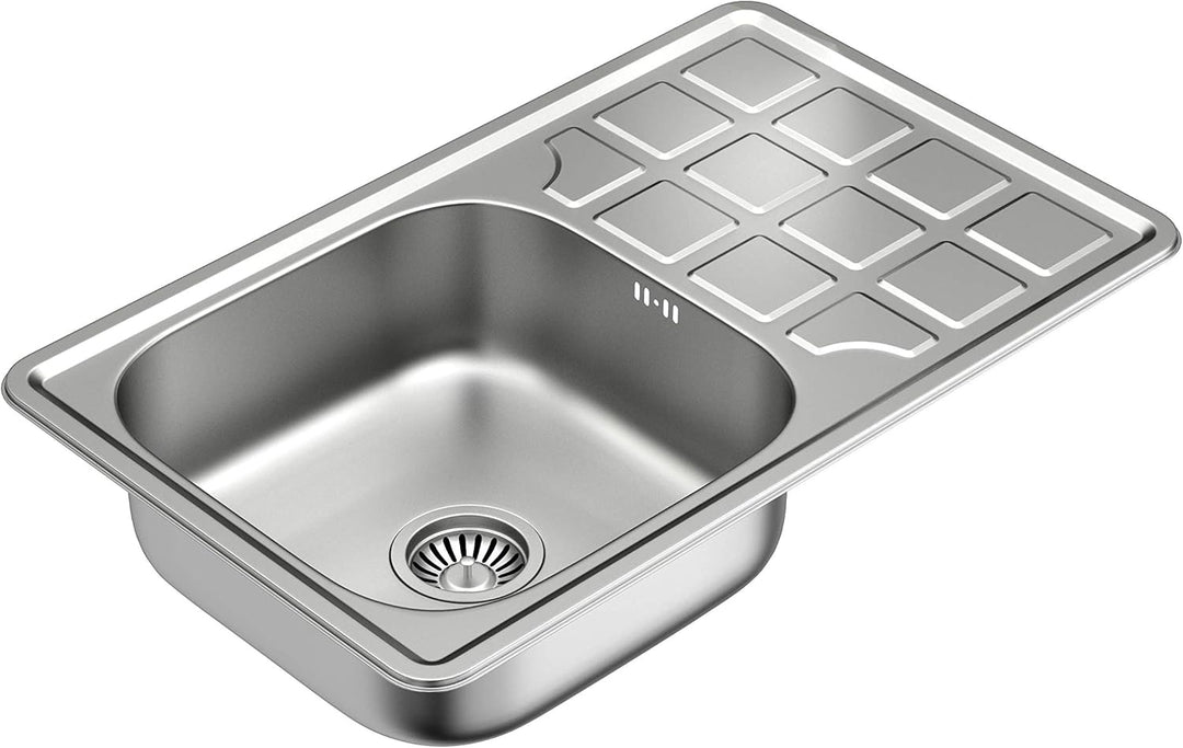 VBChome Einbauspüle mit Armatur 78x48 Satinstruktur ab 50er Unterschrank Edelstahl Küchenspüle Spüle