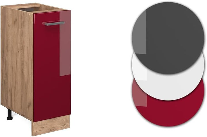 Vicco Unterschrank für die Küche: R-Line, Bordeaux Hochglanz/Goldkraft Eiche, 30 cm AP Marmor Bordea