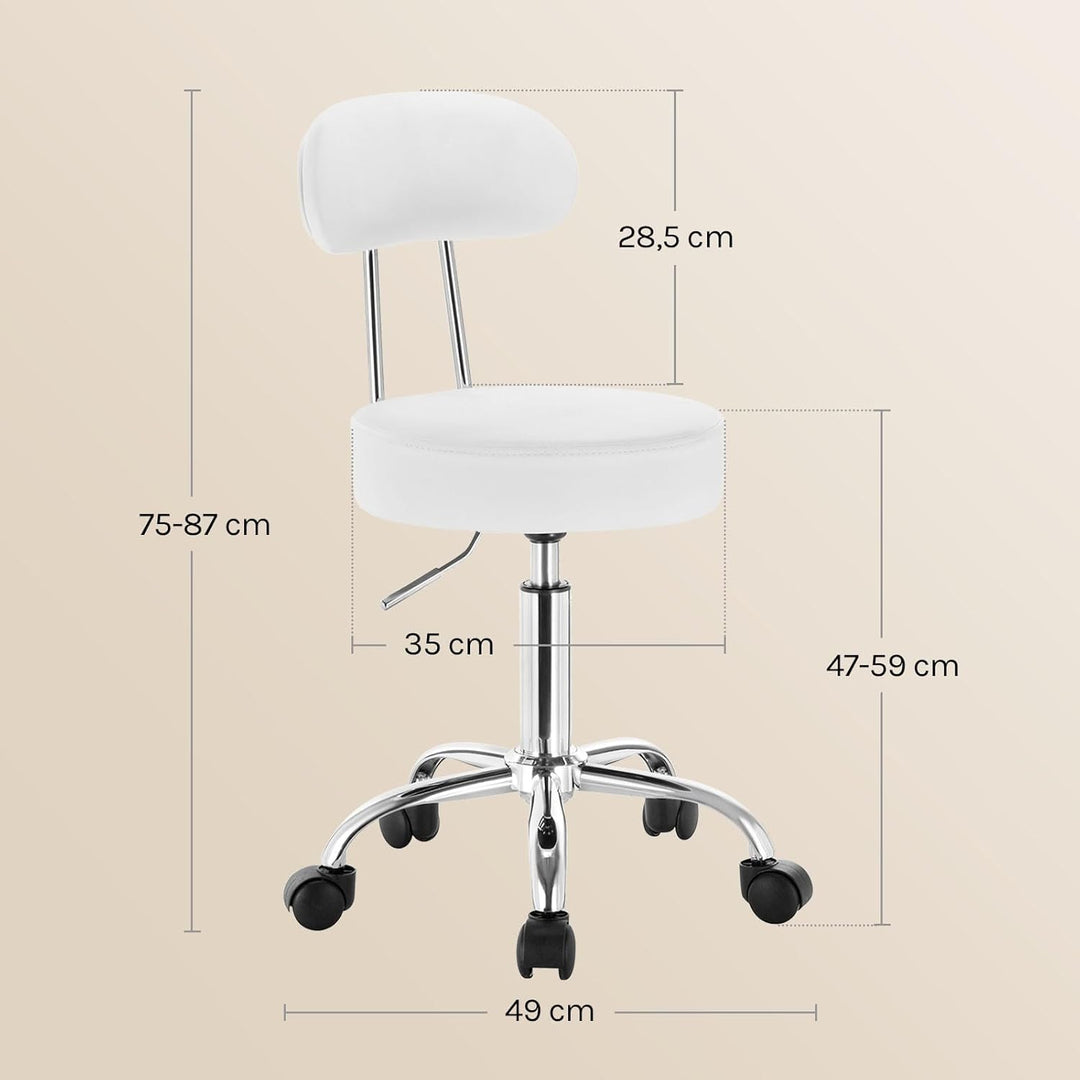 WOLTU Rollhocker Schminkhocker Hocker höhenverstellbar mit Rollen & Lehne Wolkenweiss Arbeitshocker