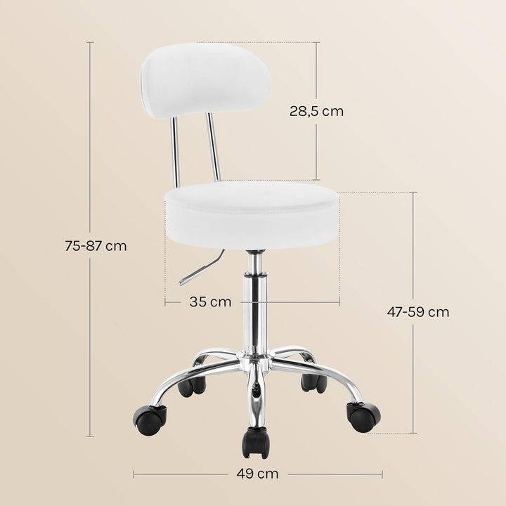 WOLTU Rollhocker Schminkhocker Hocker höhenverstellbar mit Rollen & Lehne Wolkenweiss Arbeitshocker