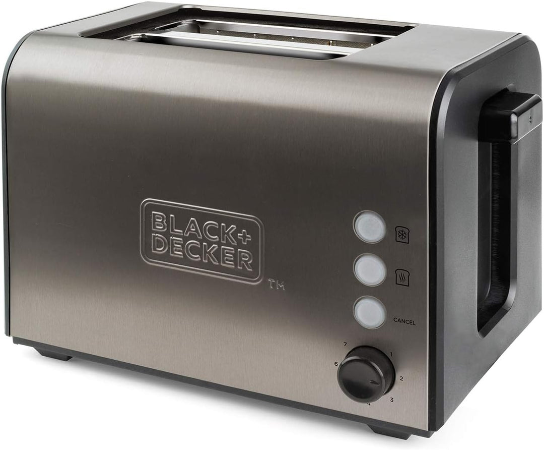 Black+Decker ES9600060B BXTO900E Toaster, 900, Edelstahl, Grau 2 extra breite Schlitze Ohne Klemmen,