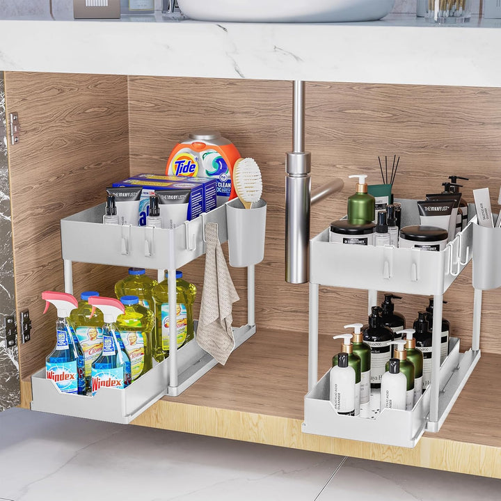 Puricon 2 Set Unter Waschbecken Regal, 2 Etagen Standregal Küche Arbeitsplatte Regal Organizer, Mehr