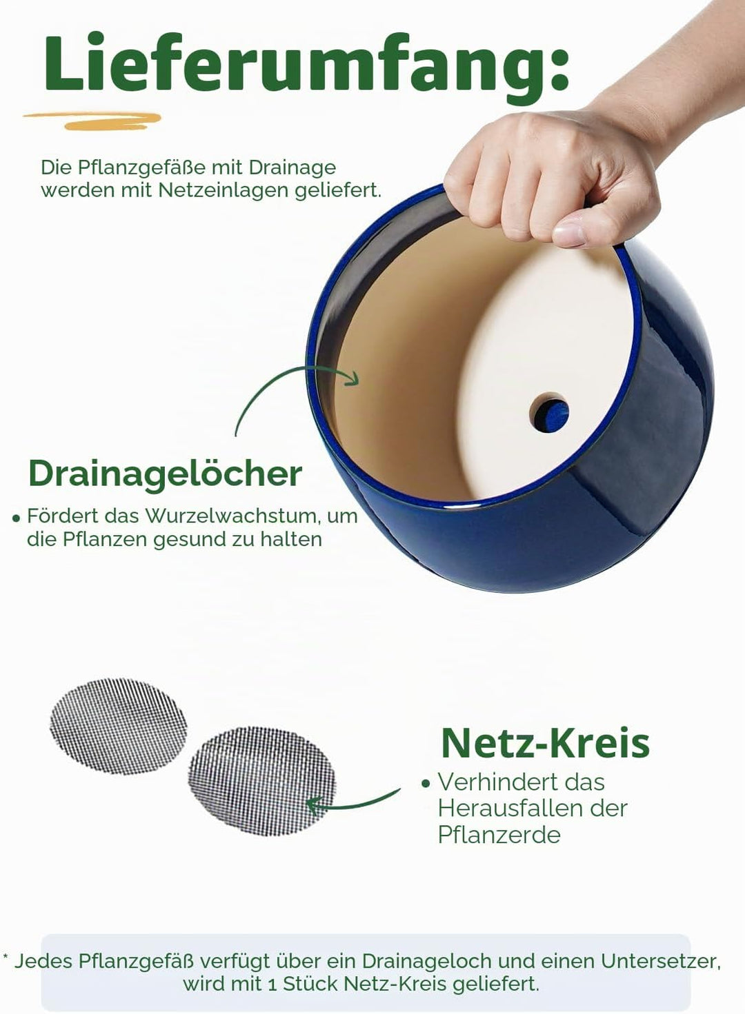 LE TAUCI 3er Pack Keramik Blumentopf, 10+13+16 cm Durchmesser Klein Töpfe Set, übertöpfe für Zimmerp