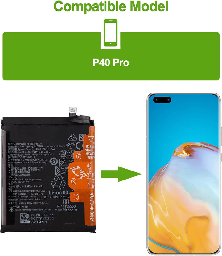 SwarKing Ersatz Akku Kompatibel mit Huawei P40 Pro HB536378EEW with Toolkit