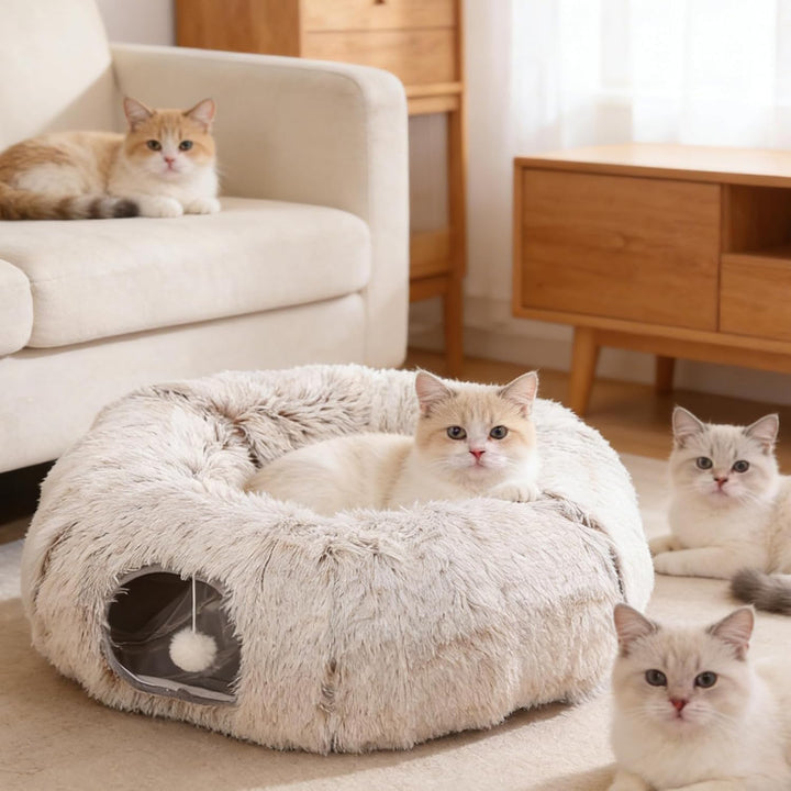 Katzentunnel Grosse, Katzenspielzeug mit Plüsch Katze Bett Katzentunnel mit Ball für Indoor Katzen,