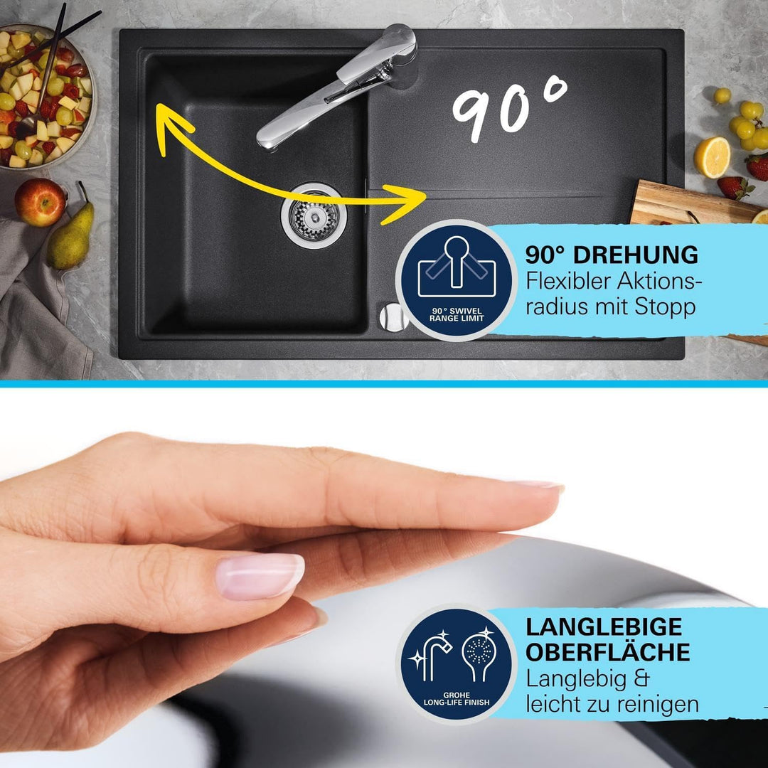 GROHE Start, Küchenarmatur 2 Strahlarten (Wasserhahn Küche mit ausziehbarer Brause, 90° schwenkbar,