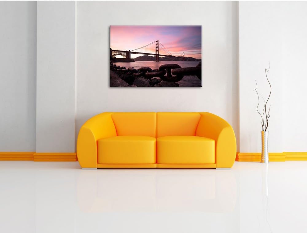 Pixxprint Golden Gate Bridge / 100x70cm Leinwandbild bespannt auf Holzrahmen/Wandbild Kunstdruck Dek