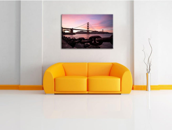 Pixxprint Golden Gate Bridge / 100x70cm Leinwandbild bespannt auf Holzrahmen/Wandbild Kunstdruck Dek