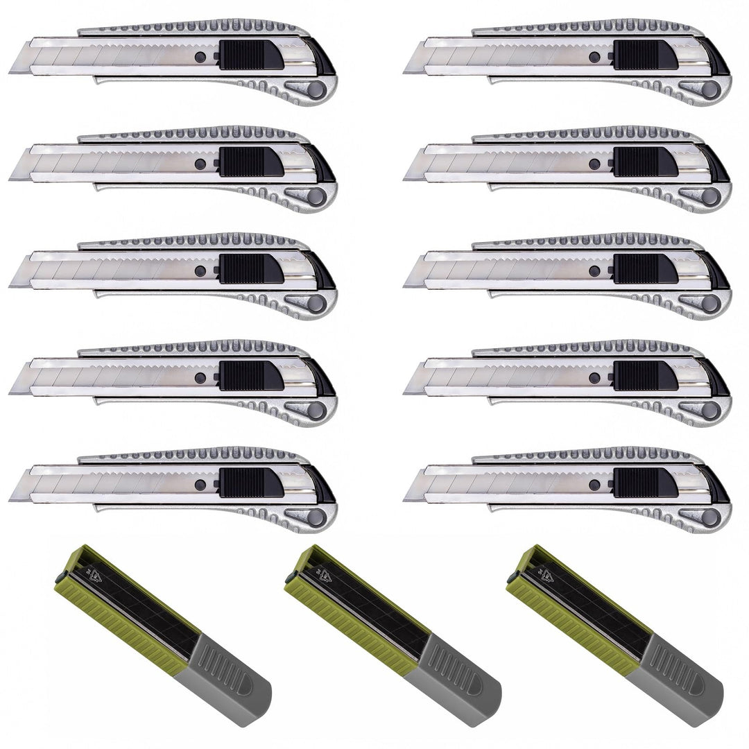 10 x Premium Colorus Alu Druckguss Cuttermesser 18mm inklusive 30 x Colorus Abbrechklingen Black Edi