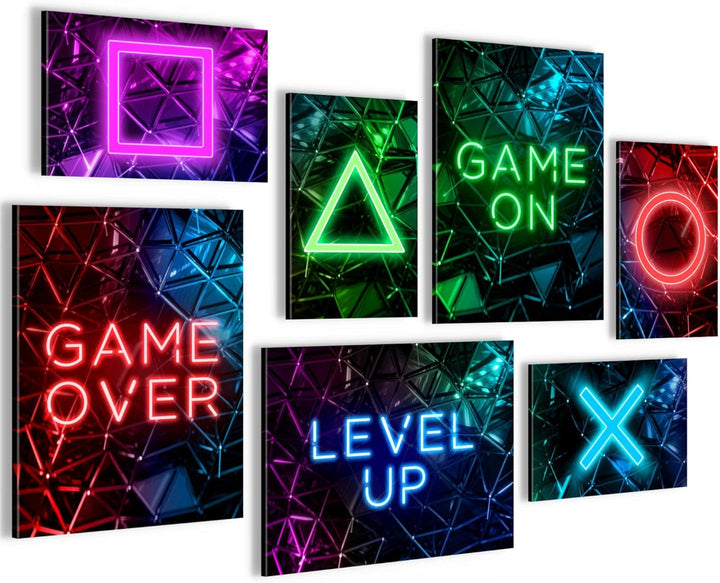 Wandbilder Spielkonsole Gamer - KOMPLETT AUFHÄNGFERTIG - Bunt Kinderzimmer Junge Teenager- 7 Moderne