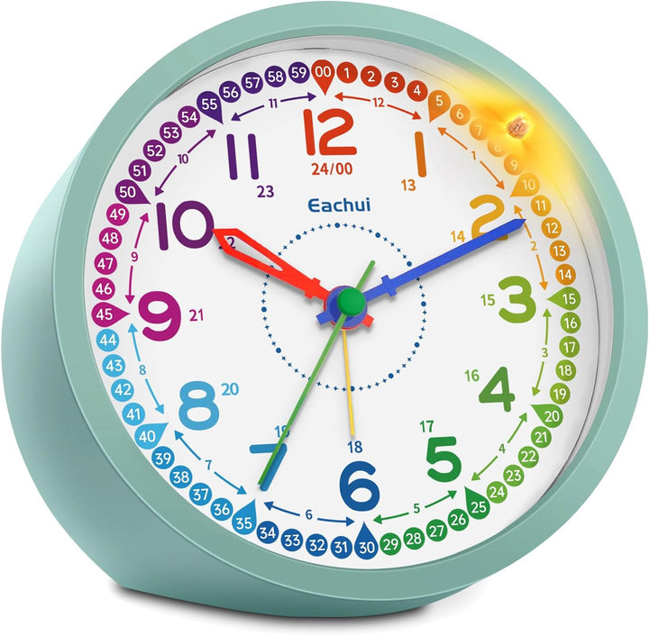 Eachui Analog Wecker Kinder ohne Ticken für Jungen und Mädchen - Lernwecker mit Nachtlicht, Snooze u