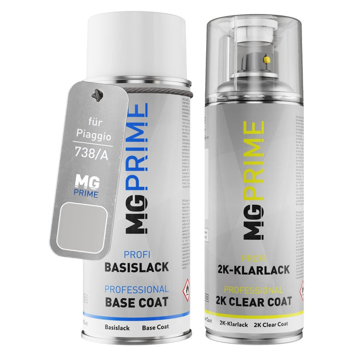MG PRIME Autolack 2K Spraydosen Set für Piaggio 738/A Grigio Excalibur Metallic Basislack 2 Komponen