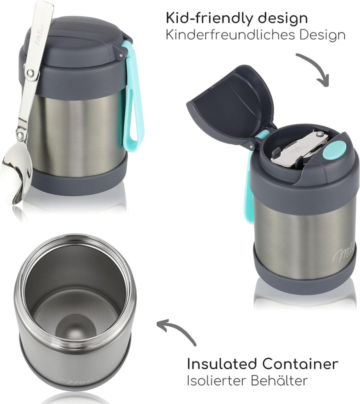 Milu® Thermobehälter für Essen Kinder 300ml, Edelstahl Warmhaltebehälter mit Löffel, Thermobecher 10