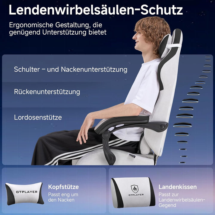GTPLAYER Gaming Stuhl, Ergonomischer Gamer Stuhl aus Stoff mit Lendenwirbelstütze, PC-Stuhl mit verb