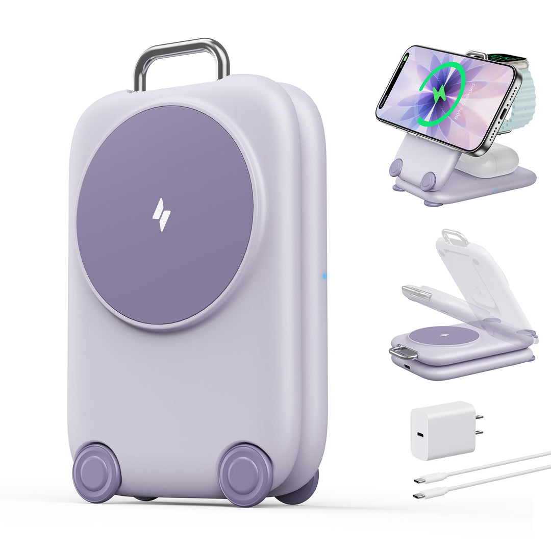 Mukiya Magnetisch Ladegerät Kabellose Ladestation für Apple-Geräte, 3-in-1-zum faltbar magnetischer