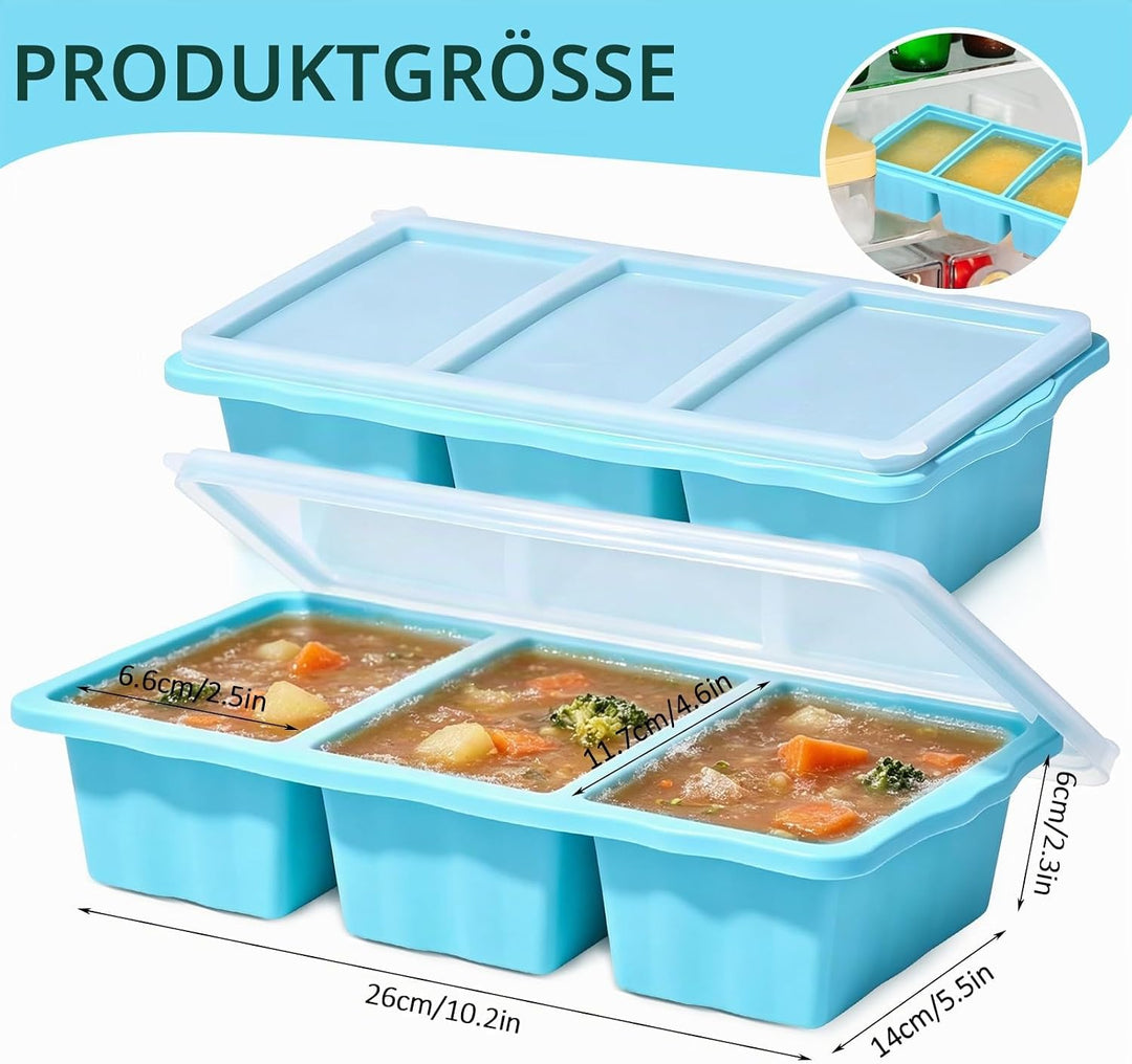 2 Stück Suppe Einfrieren Behälter,Eiswürfelform mit Deckel,6 Fach Leicht Entnehmbare Suppen Einfrier