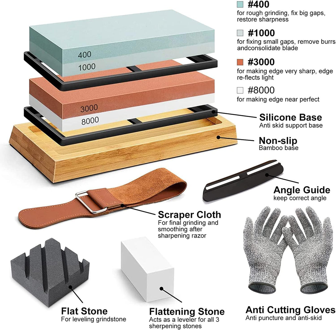 Schleifstein Set,Abziehstein Schleifstein Set,doppelseitig 400/1000 und 3000/8000 Grit Schleifsteine