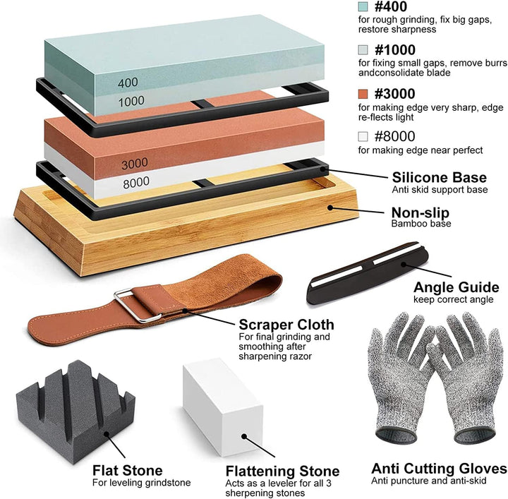 Schleifstein Set,Abziehstein Schleifstein Set,doppelseitig 400/1000 und 3000/8000 Grit Schleifsteine