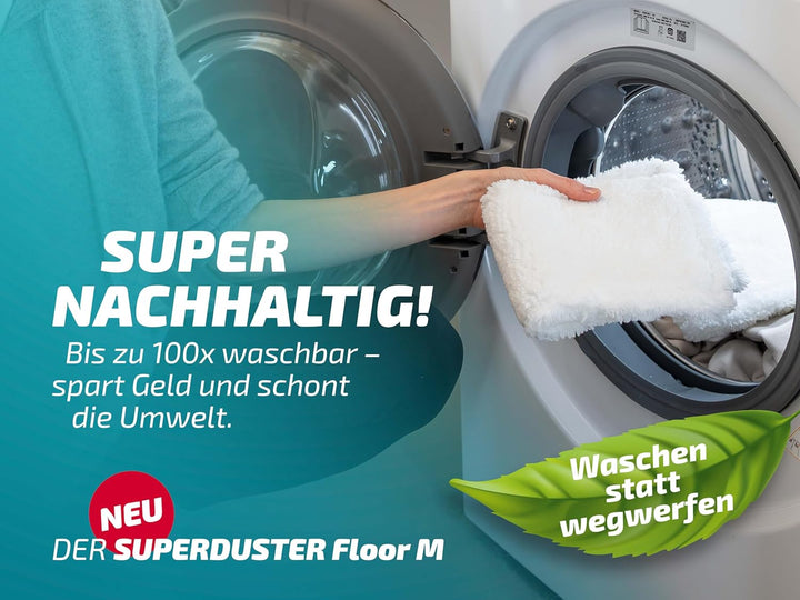 Leifheit SUPERDUSTER Floor M Staubbezug 2er Set, waschbarer Staubmopp für Bodenreinigung, trocken ei