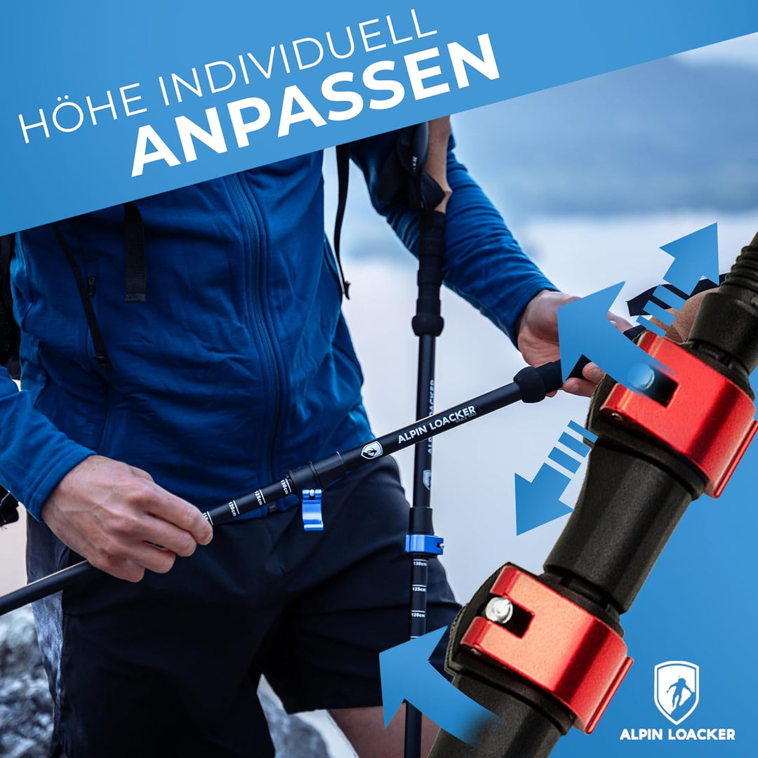 Alpin Loacker Teleskop Wanderstöcke Carbon &amp; Aluminium mit Korkgriff I Leichte Nordic Walking Stöcke