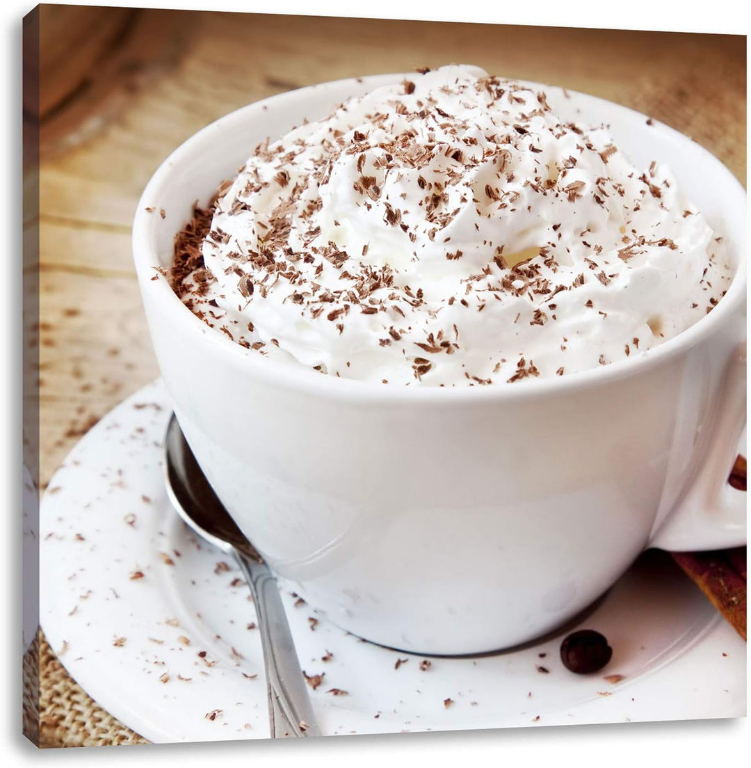 Kaffee mit viel Creme, Format: 70x70 auf Leinwand, XXL riesige Bilder fertig gerahmt mit Keilrahmen,