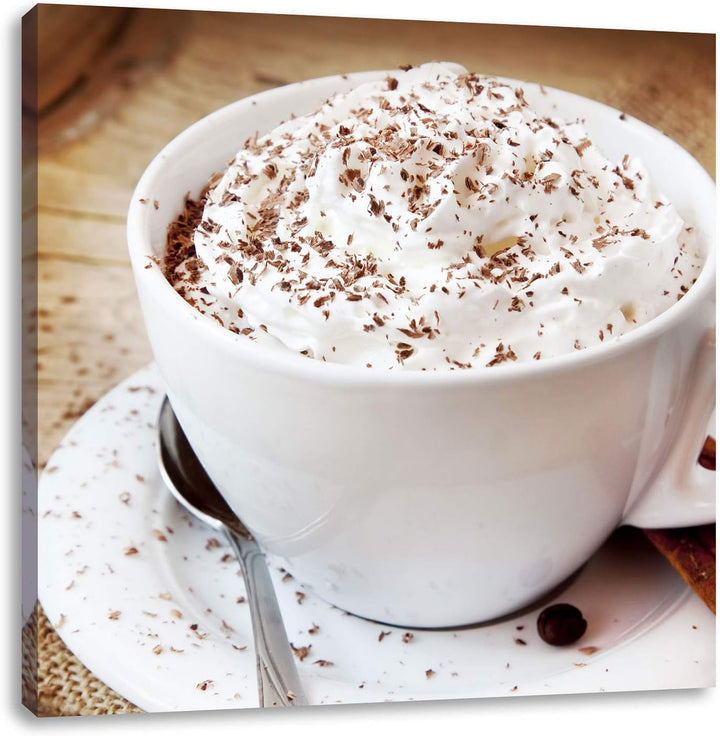 Kaffee mit viel Creme, Format: 70x70 auf Leinwand, XXL riesige Bilder fertig gerahmt mit Keilrahmen,