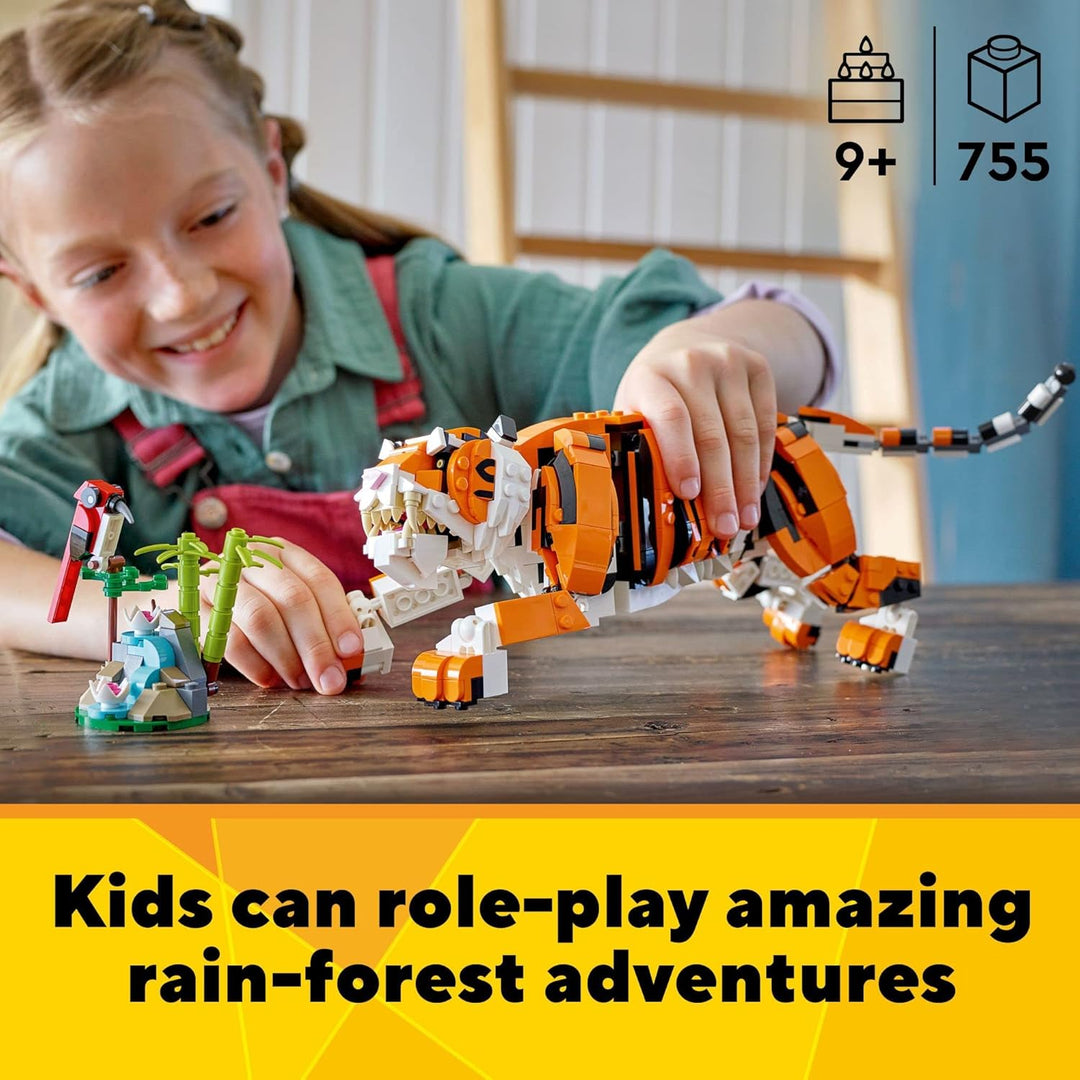 LEGO Creator 3in1 Majestic Tiger 31129 Building Kit; Animal Toys for Kids, Featuring a Tiger, Panda