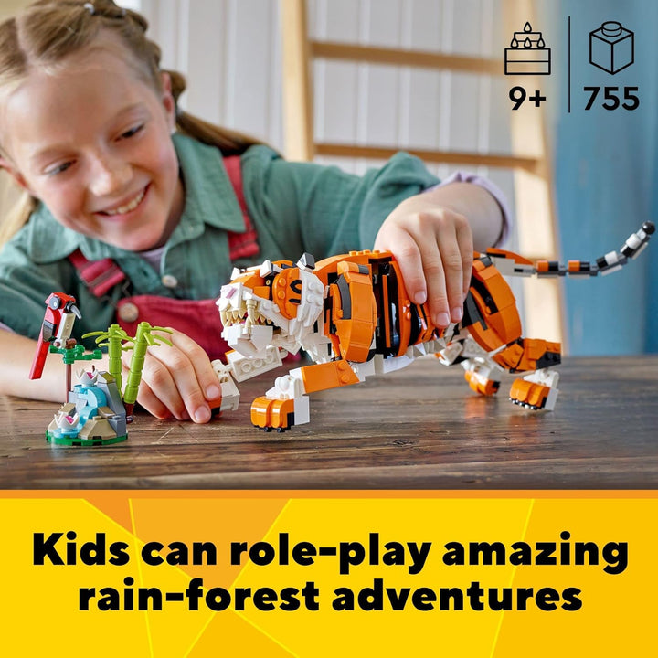 LEGO Creator 3in1 Majestic Tiger 31129 Building Kit; Animal Toys for Kids, Featuring a Tiger, Panda