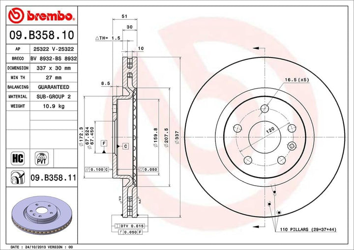 Brembo 09.B358.11 Vordere Bremsscheibe mit UV Lackierung