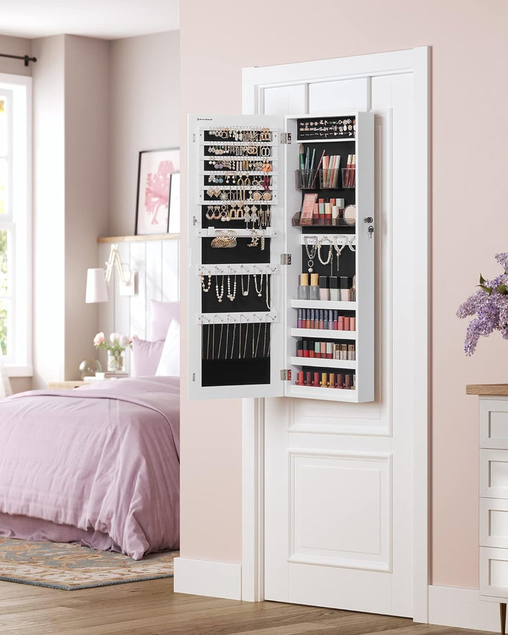 SONGMICS Schmuckschrank hängend, Hängeschrank, abschliessbarer Spiegelschrank, Wandschrank mit rahme