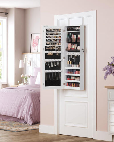SONGMICS Schmuckschrank hängend, Hängeschrank, abschliessbarer Spiegelschrank, Wandschrank mit rahme