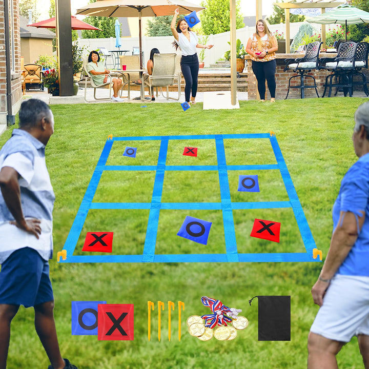 CWLAKON Riesiges Tic Tac Toe 1.2m Grosses & Sitzsäcke Outdoor Spielset Hofwurfspiel für Kinder und E