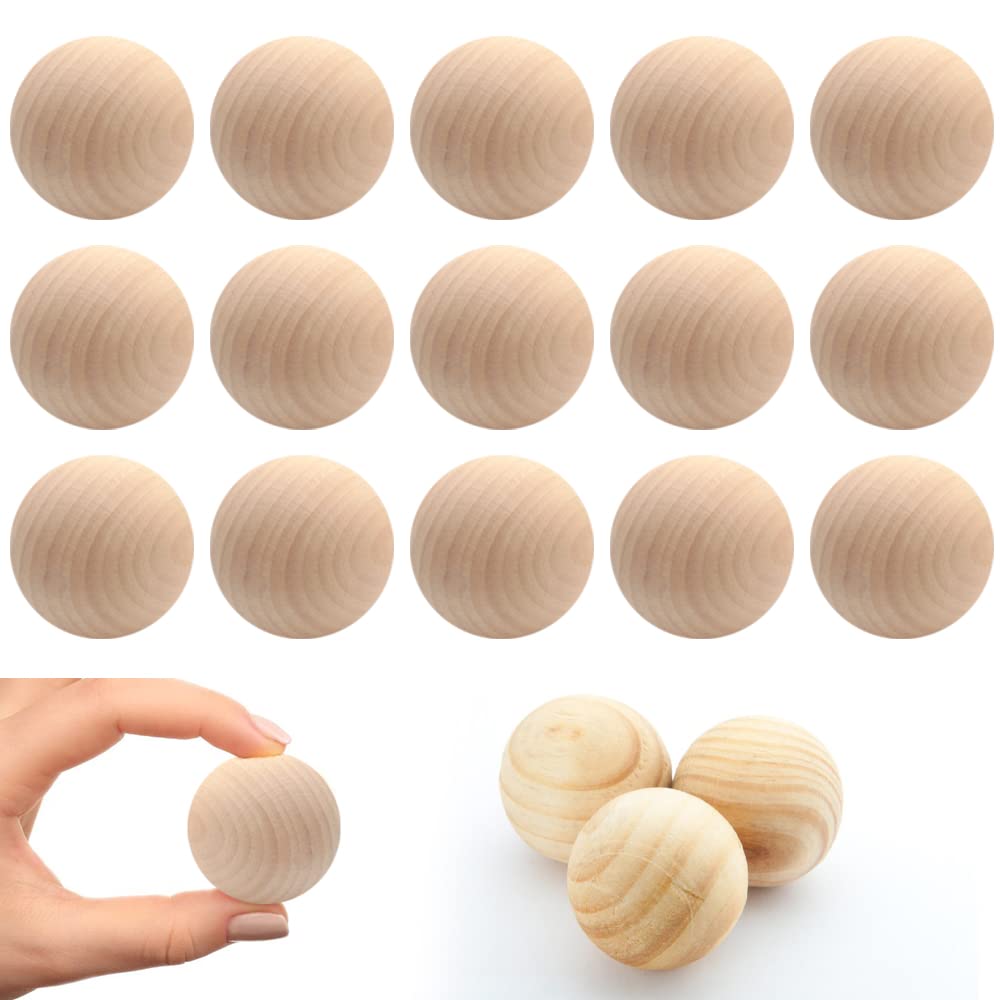 15 Stück Runde Holzperlen ohne bohrung Holzkugeln DIY Holzbälle Holz Unvollendete Bastelkugeln für B