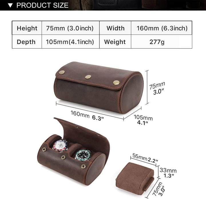 Hiram Echtes Leder 2 Uhren Reiseetui Handgefertigte Reiseaufbewahrung Uhrenbox Tragbarer Schmuck Org