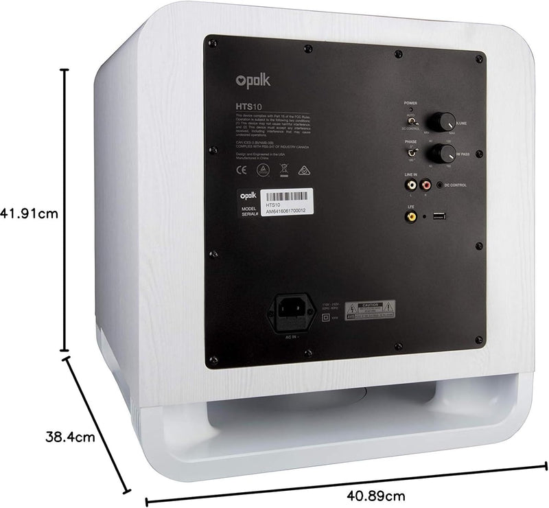 Polk Audio HTS 10 Aktivsubwoofer für Heimkino Soundsysteme und Musik, 10" Bass Box, 200 Watt, Weiss