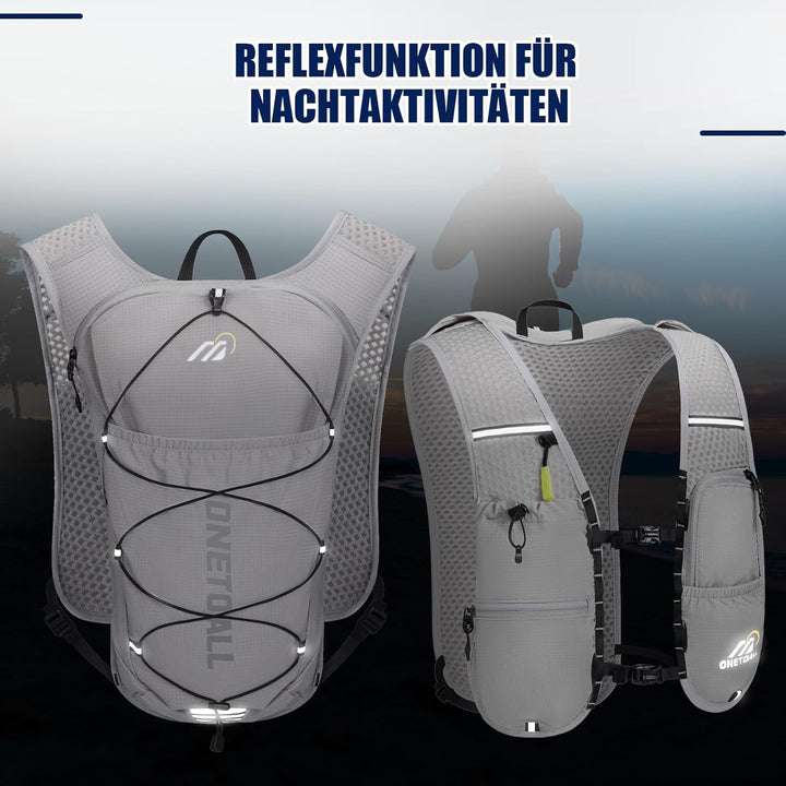 Laufweste Damen mit 500ml Trinkflasche/2L Trinkblase, Leichter Trinkrucksack Laufen Herren 6L, Runin