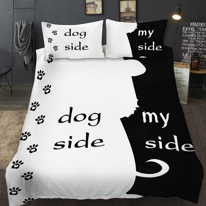 AOXHFNV Bettwäsche-Set aus der Schwarz-Weiss-Serie Dog Side and My Side Motiv Bettbezug Paar Bettwäs