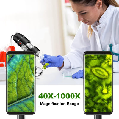 USB-Mikroskop-Kamera, 40x bis 1000x, Digitales Mikroskop mit Metallständer und Tragetasche, Kompatib