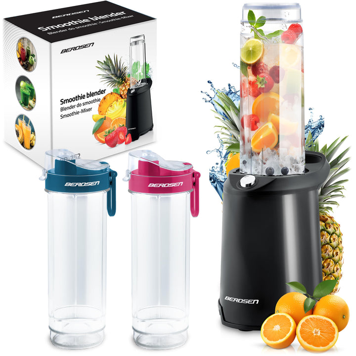 Berdsen - Becher-Mixer - Smoothie Maker To Go - mit 2 Trinkflaschen/Mixbehältern mit Deckel - für Co