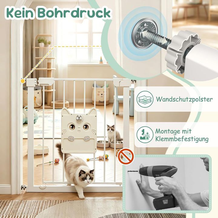 Bohrfrei Türschutzgitter mit 10cm Erweiterung, verriegelbare Katzen-Schiebetür, ergonomische Einhand