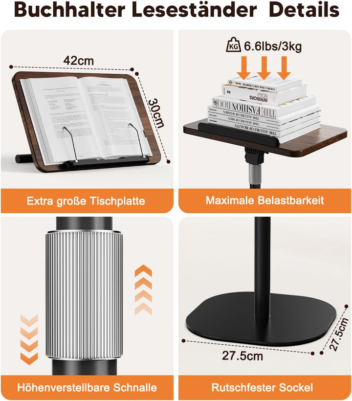 TURNRISE 2 in 1 Buchständer Book Stand Höhenverstellbarer Buchhalter für Boden/Tisch mit XXL-Platte