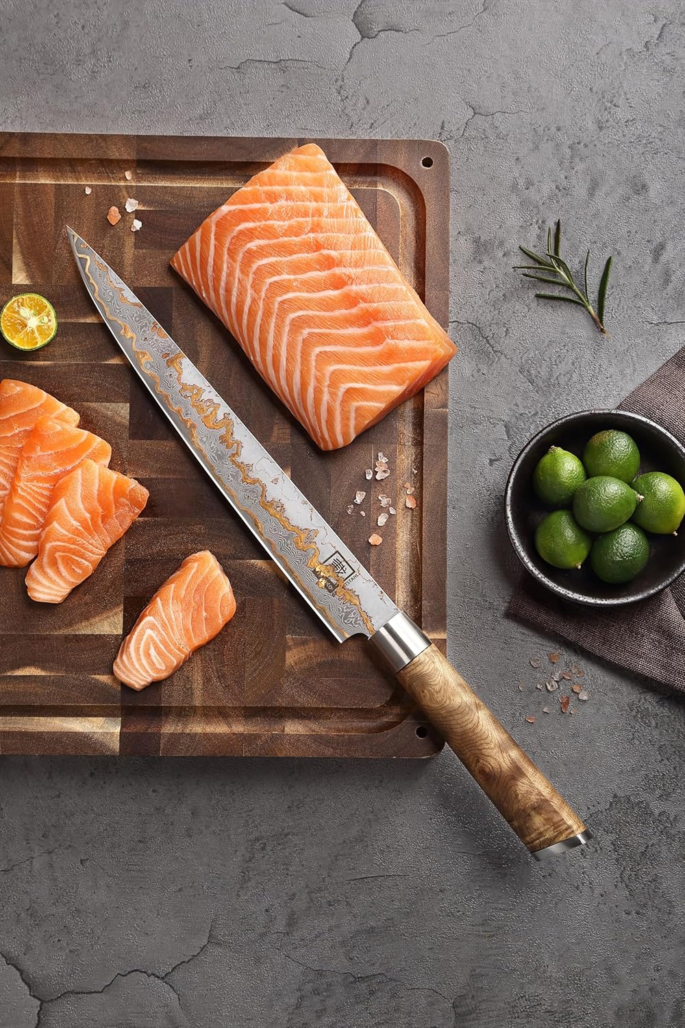 zayiko MysticMagma Damastmesser für Sashimi I Messer mit 25 cm Klinge gefertigt aus 67 Lagen Damasts