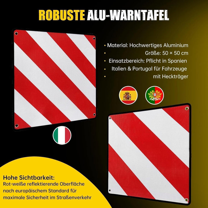 MIKKUPPA Warntafel Fahrradträger für Italien, Spanien & Portugal – ECE R70 geprüft-Reflektierendes W