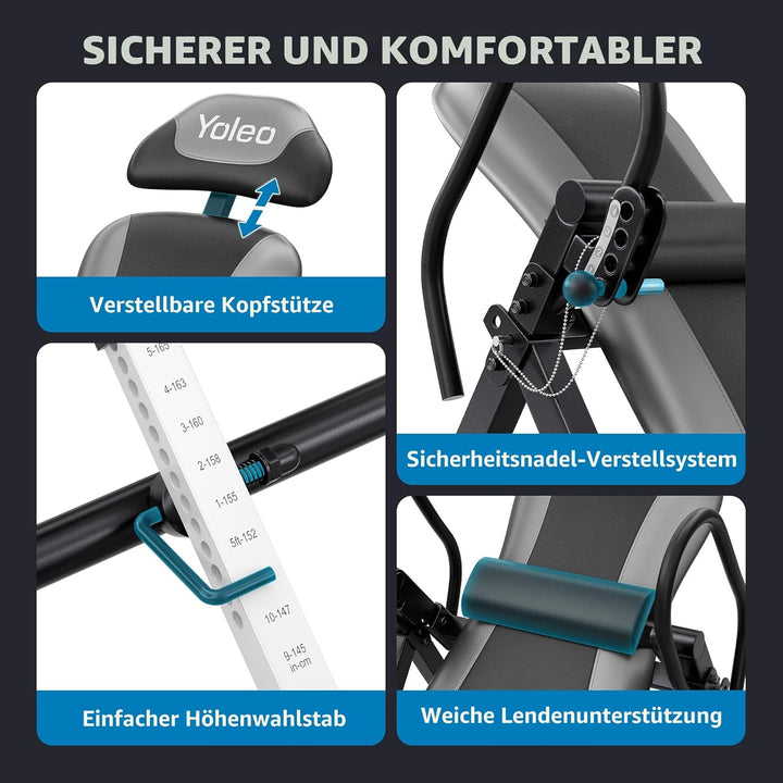 YOLEO Klappbare Inversionsbank von Rücken und Nackenschmerzen Max. 300 lbs zur Entlastung der Wirbel