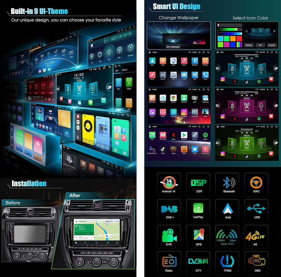 Erisin 9 Zoll Android 12.0 Autoradio mit GPS Navi Für VW Golf 5/6 T5 Touran Polo Sharan Passat Tigua