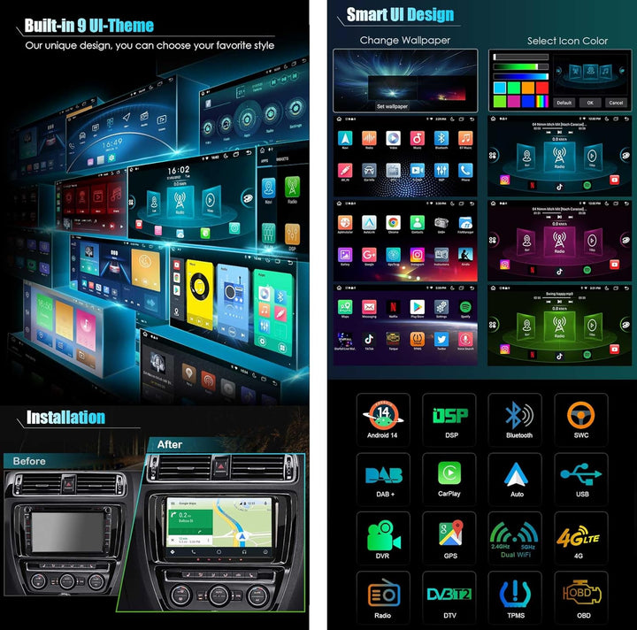 Erisin 9 Zoll Android 12.0 Autoradio mit GPS Navi Für VW Golf 5/6 T5 Touran Polo Sharan Passat Tigua