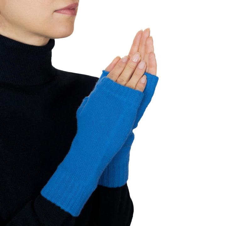 Lona Scott Fingerlose Damenhandschuhe aus Kaschmir Blau, Blau