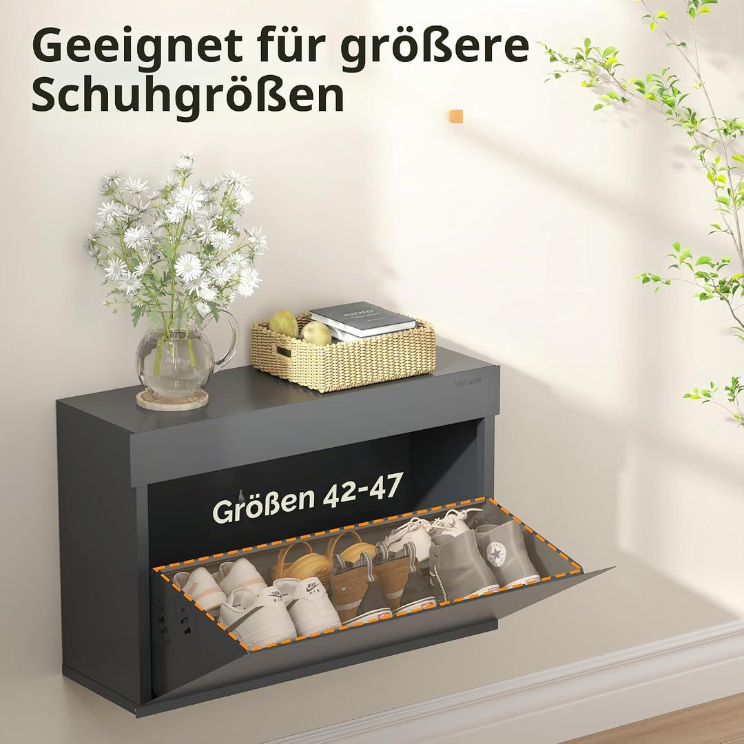 VEEHAUS Schuhschrank Metall Wandmontage, 1 Klappe, Grosse Grössen 35-47 | Nur 25 cm tief, Stapelbar
