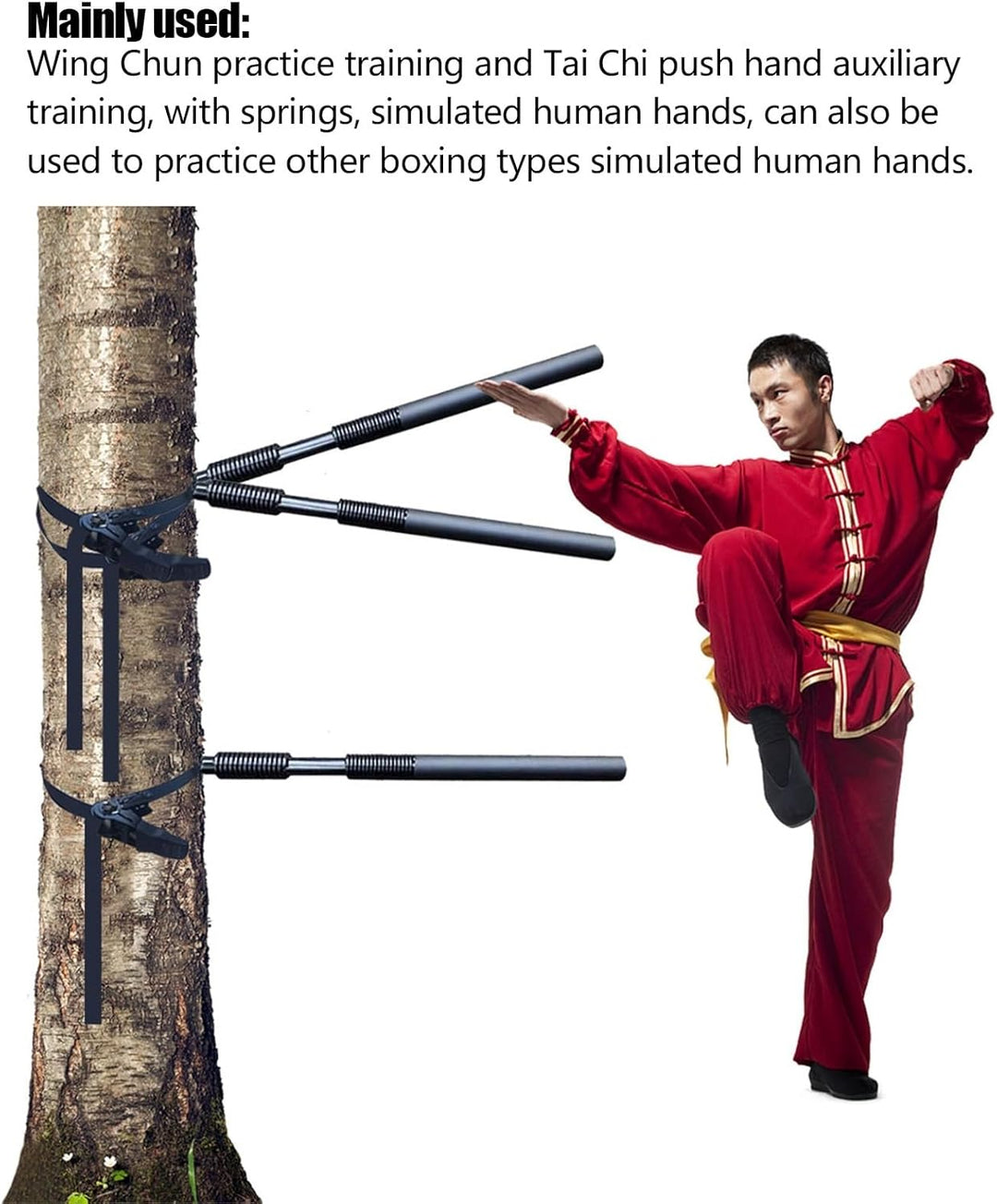 Wing Chun Attrappe für Kampfsport, Tragbarer Wing Chun Dummy, Training Wooden Attrappe mit Federarm,