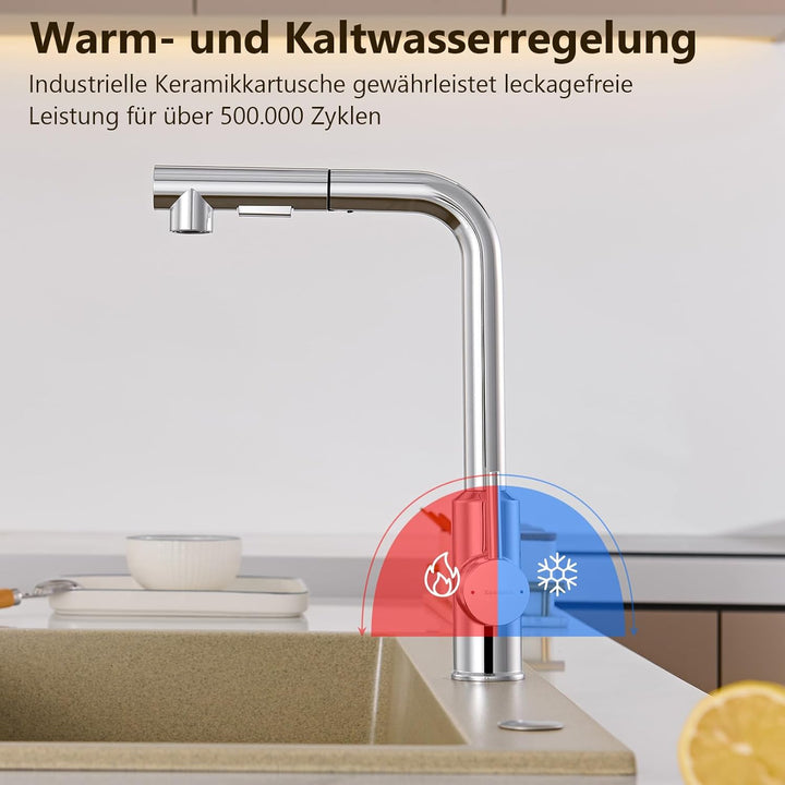 Hochdruck Wasserhahn Küche, Küchenarmatur Ausziehbar mit Brause, Spültischarmatur Küche, Legierung M